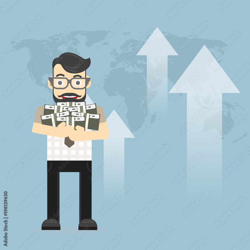 Happy Businessman hold a dollar money, Concept business vector illustration. Happy Businessman hold a dollar money, Concept business vector illustration.