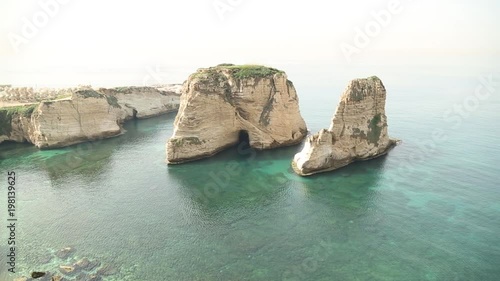 Pigeons Rock, Raouche, Beirut. Static WS of the Pigeons Rock aka Sabah Nassars Rock formation. photo