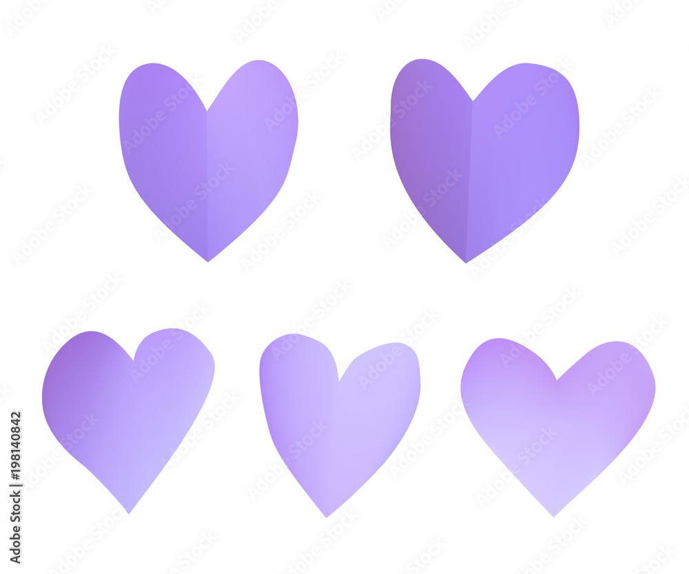 A set of purple paper hearts. Valentines day vector illustration.