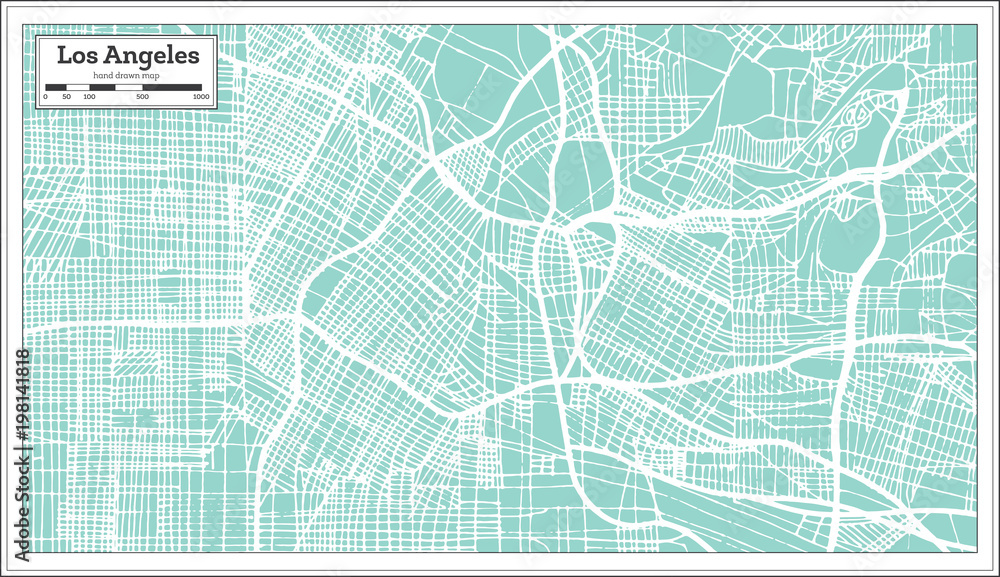 Naklejka premium Mapa miasta Los Angeles w Kalifornii USA w stylu retro. Mapa przeglądowa.
