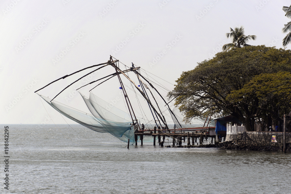 Chinesische Fischernetze, Fort Kochi, Kochi, Kerala, Südindien, Indien, Asien
