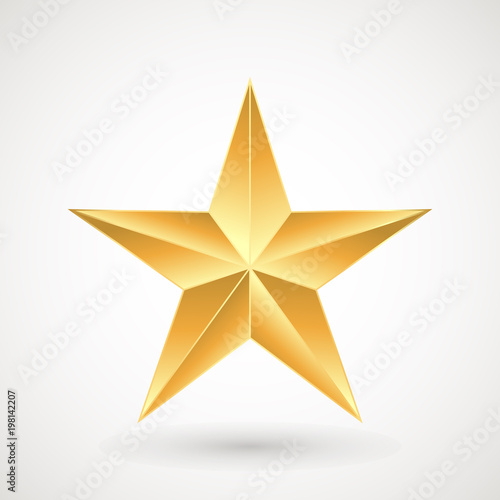 Golden Star vector illustration isolated on black background. Top View . Christmas tree decoration.