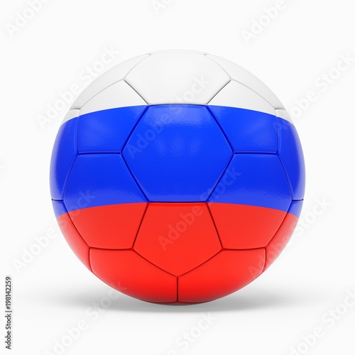 3d rendering of soccer ball with Russia flag isolated on a white background