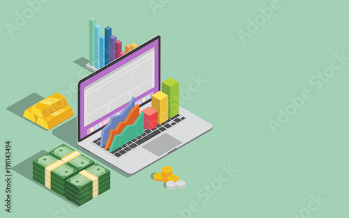 online business technology with laptop graph and money with space for text