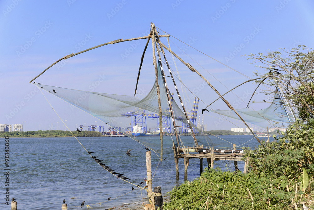 Chinesische Fischernetze, Fort Kochi, Kochi, Kerala, Südindien, Indien, Asien