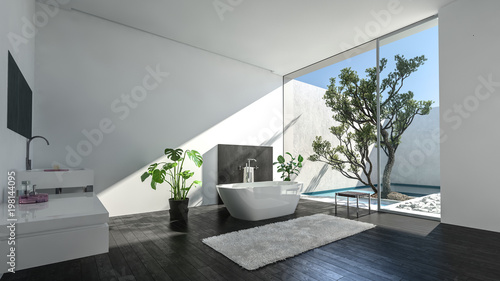 Bilde på lerret Luxury condominium bathroom with glass wall