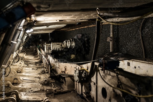 Underground heading machine in coal mine photo