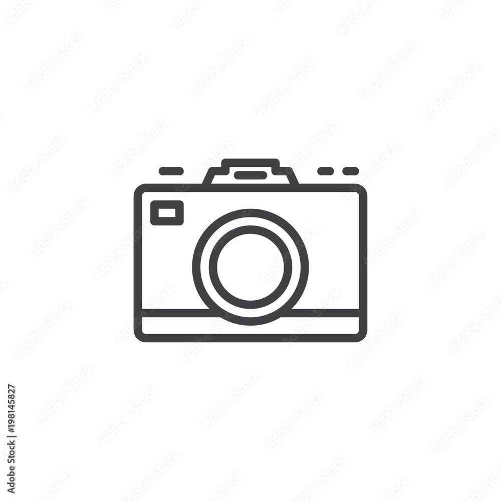 Photo camera outline icon. linear style sign for mobile concept and web design. Digital camera simple line vector icon. Symbol, logo illustration. Pixel perfect vector graphics