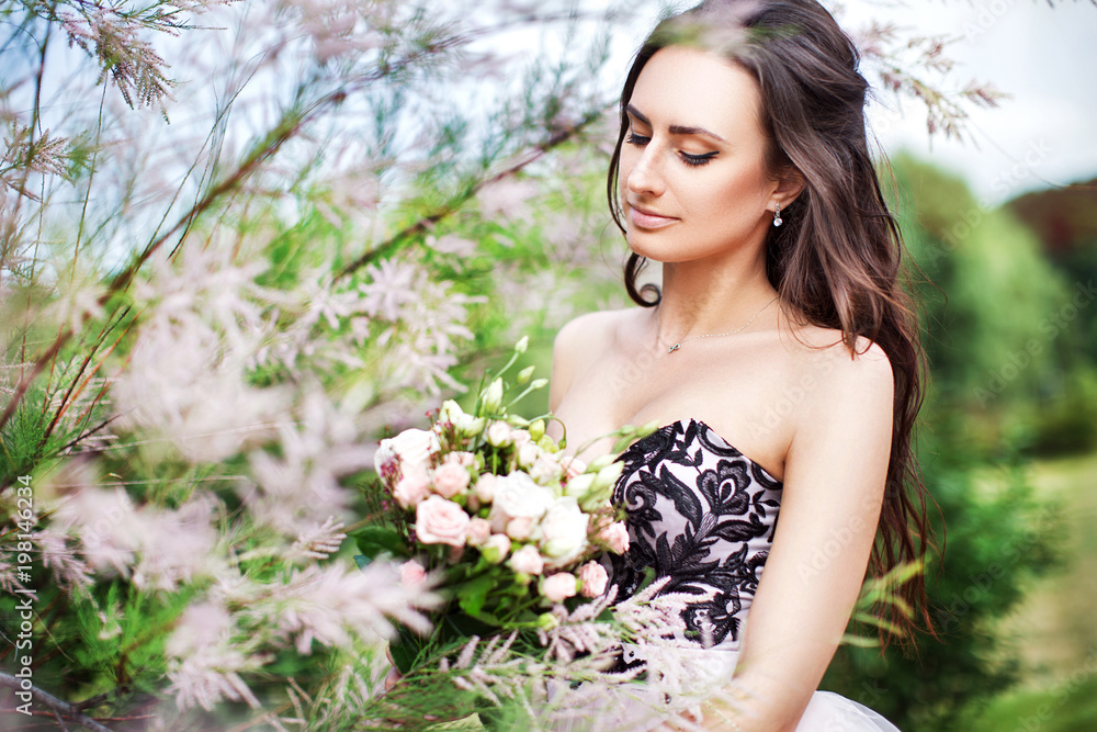 Portrait of beautiful bride in pink dress Portrait of beautiful bride in pink dress