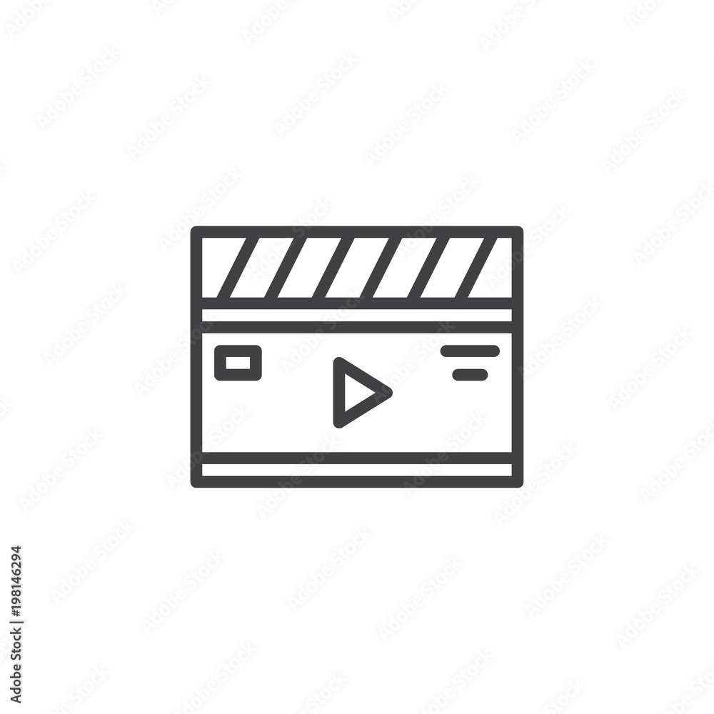 Media player outline icon. linear style sign for mobile concept and web design. Play video simple line vector icon. Clapperboard Symbol, logo illustration. Pixel perfect vector graphics Media player outline icon. linear style sign for mobile concept and web design. Play video simple line vector icon. Clapperboard Symbol, logo illustration. Pixel perfect vector graphics