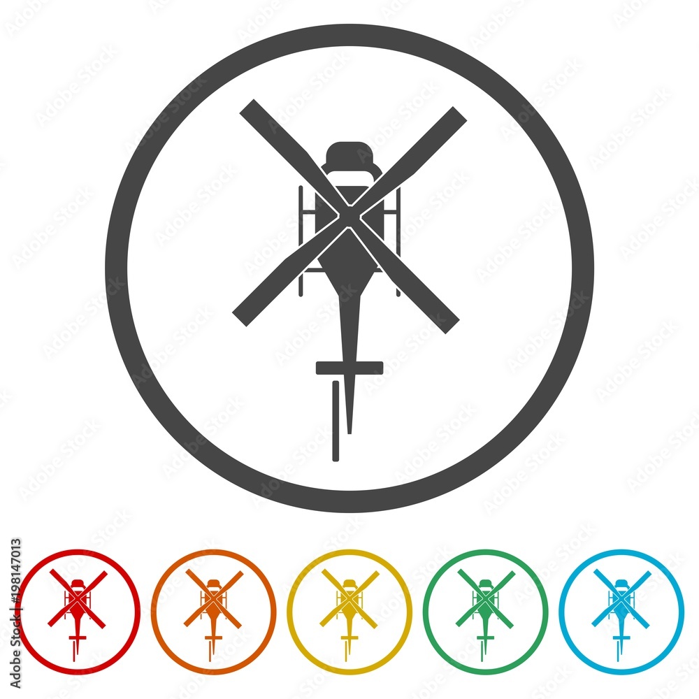 Helicopter icon, Black silhouette of helicopter, 6 Colors Included Helicopter icon, Black silhouette of helicopter, 6 Colors Included