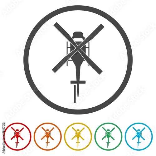 Helicopter icon, Black silhouette of helicopter, 6 Colors Included
