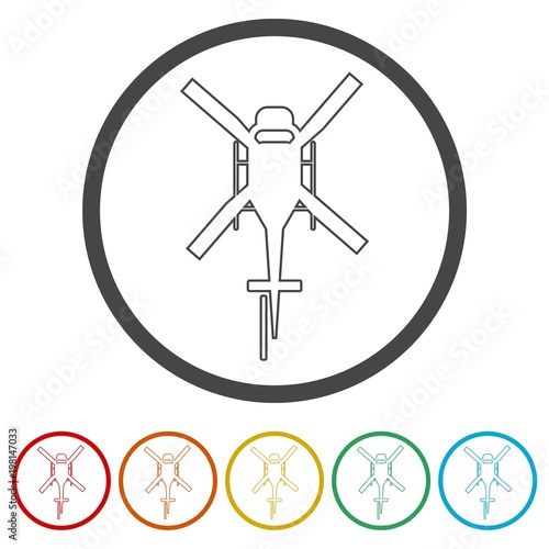 Helicopter icon, Black silhouette of helicopter, 6 Colors Included