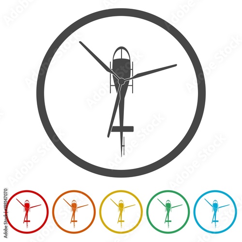 Helicopter icon, Black silhouette of helicopter, 6 Colors Included