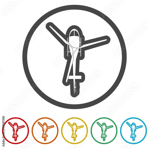 Helicopter icon, Black silhouette of helicopter, 6 Colors Included