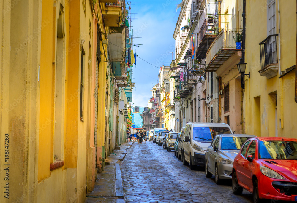 old street in the historic city of Havana, Cuba