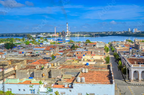 Panorama from the air to the city and port, Cuba
