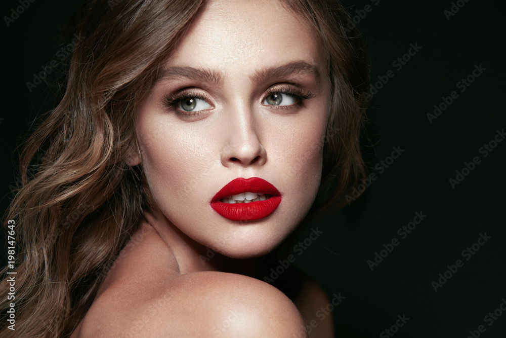 Beauty Face. Beautiful Woman With Makeup And Red Lips. Beauty Face. Beautiful Woman With Makeup And Red Lips.