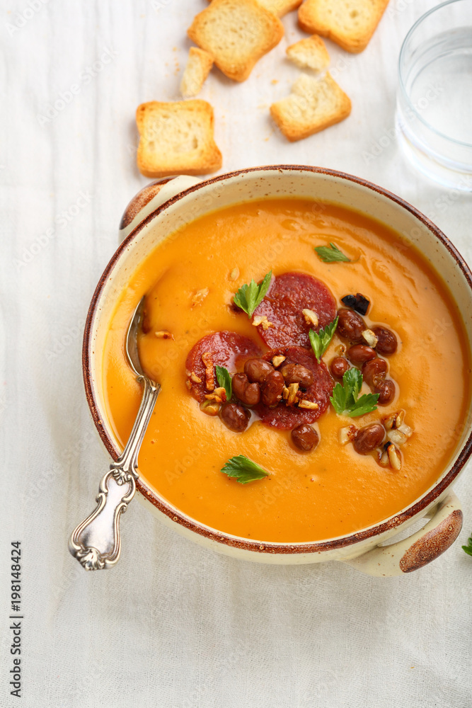 Tasty pumpkin soup with beans Tasty pumpkin soup with beans