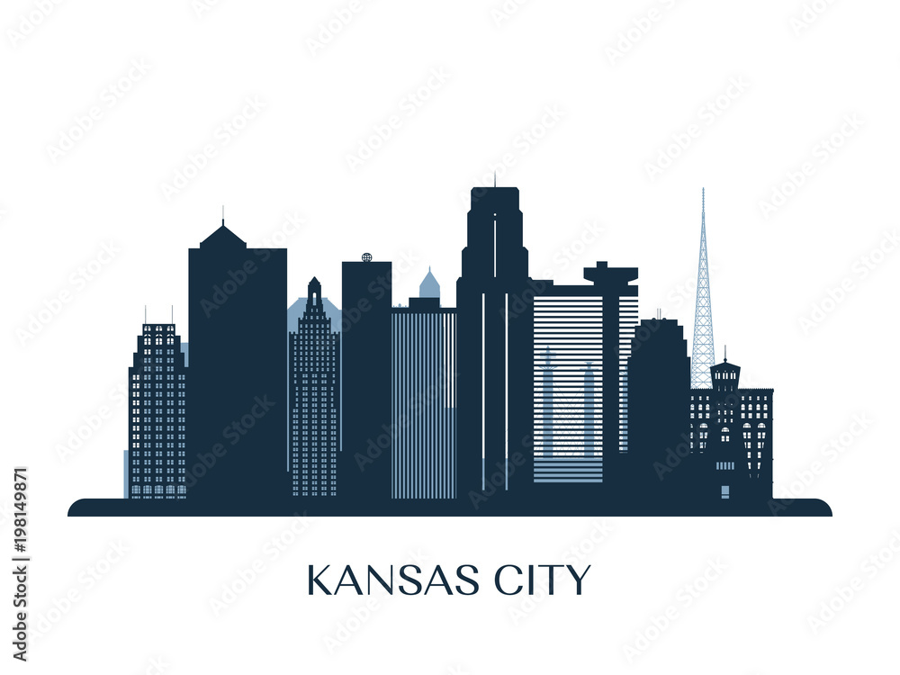 Kansas City skyline, monochrome silhouette. Vector illustration.