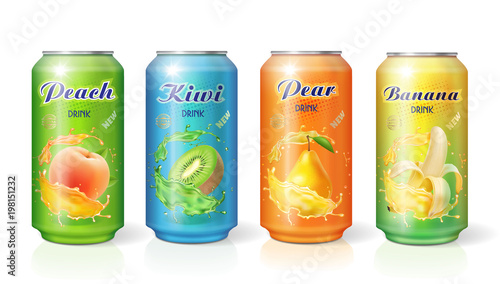 Aluminium tin of fruit juice set Vector design