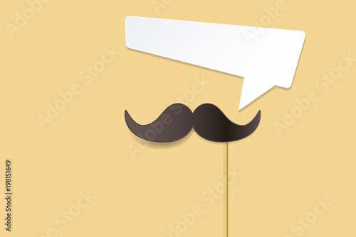 Moustache on a stick with a speech bubble for your text on a bright background.