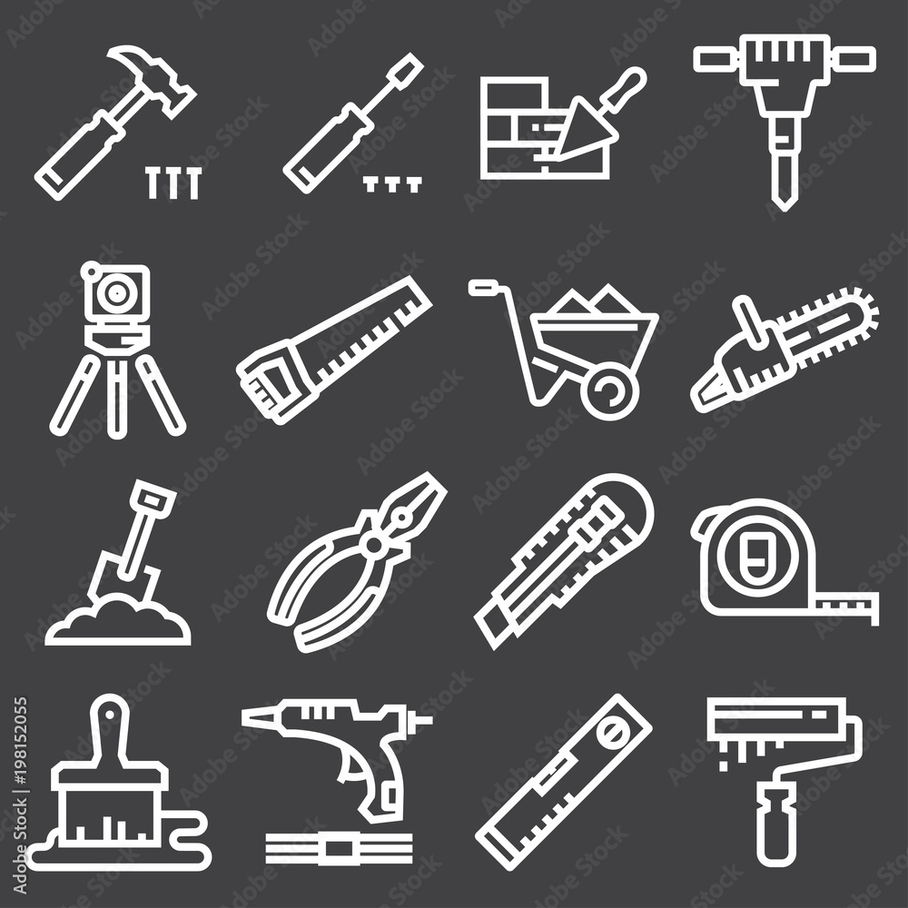 Fototapeta premium Thin line Construction tools icons set