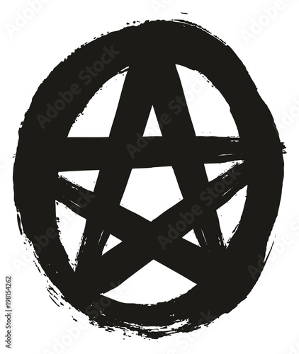 Pentagram Symbol 2 Black & White Vector Hand Painted with Rounded Brush