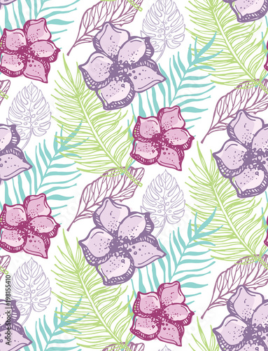 Hand drawn doodle tropical pattern
