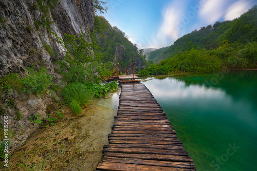 touristic wooden pathway in Plitvice National Park, Croatia, Europe