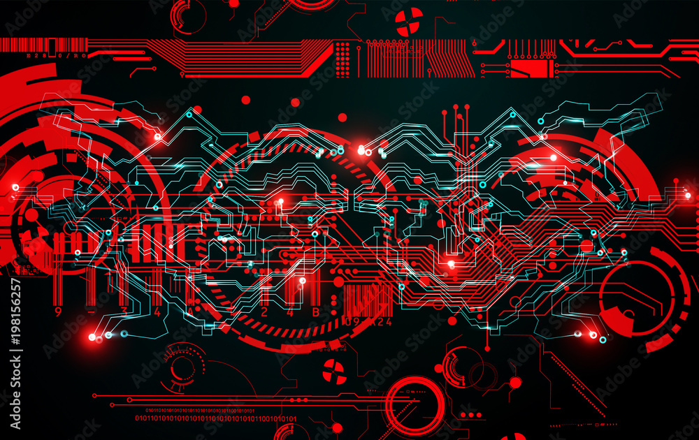 Abstract futuristic cyber technology background. Sci-fi circuit design. Hi tech technology. Cyber punk backdrop