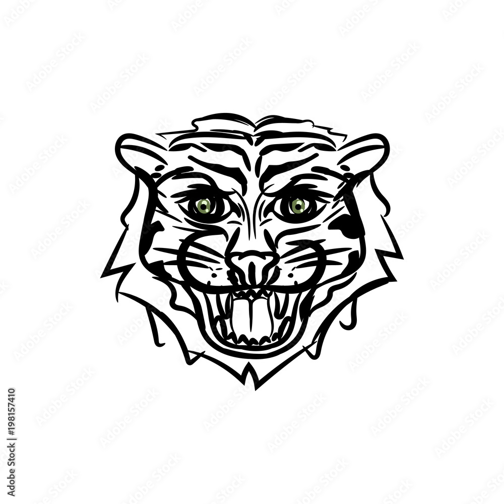 Hand drawn tiger head sketch vector illustration.