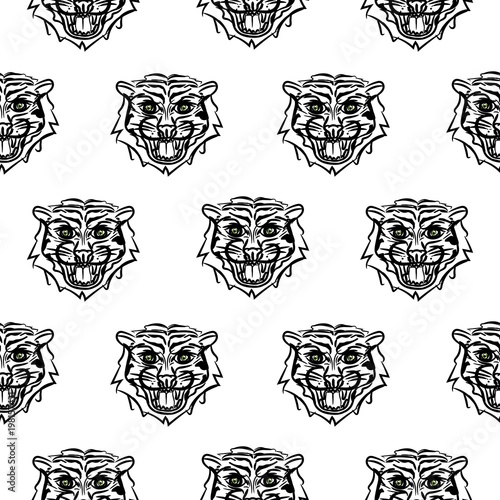 Seamless pattern with hand drawn sketch style tiger.