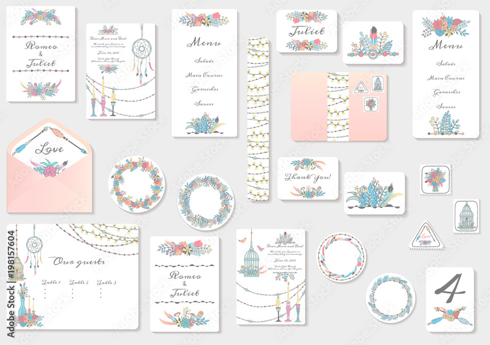 Watercolor wedding invitation cards suite Watercolor wedding invitation cards suite