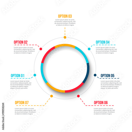 Cycle business graphic element. Business process infographic with 7 steps circle. Abstract presentation template. Modern vector infochart layout design.