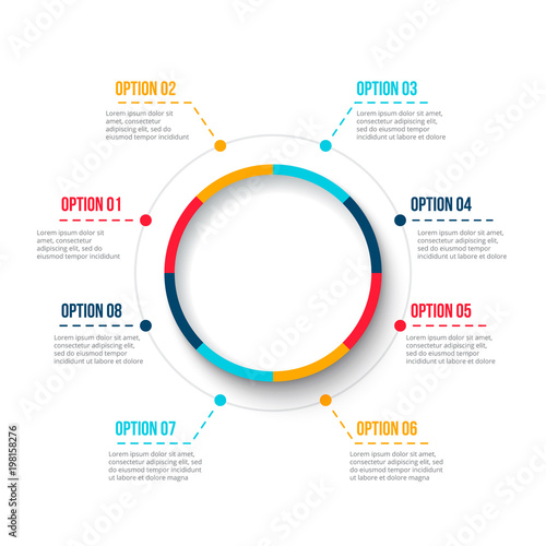 Business data visualization. Abstract element of cycle diagram with 8 steps, options, parts or processes. Vector business template for presentation. Creative concept for infographic. Process chart.