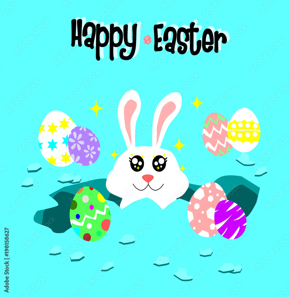 cute easter bunny in the hole with egg,rabbit with blue back ground ,animals vector. cute easter bunny in the hole with egg,rabbit with blue back ground ,animals vector.