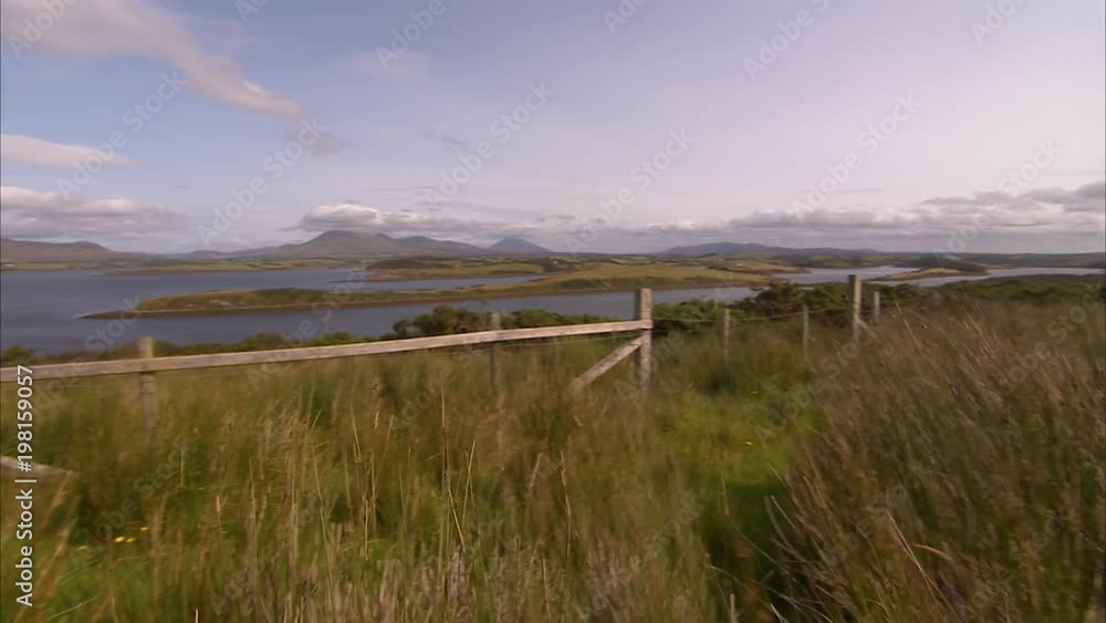 A pan to left shot of the wide landscape of Ireland. A pan to left shot of the wide landscape of Ireland.