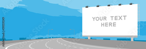 Advertisement Big Billboard Signage Highway or motorway bend in daytime illustration isolated on blue sky background, with copy space