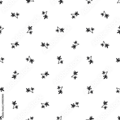 Seamless pattern of small black palm trees on a white background