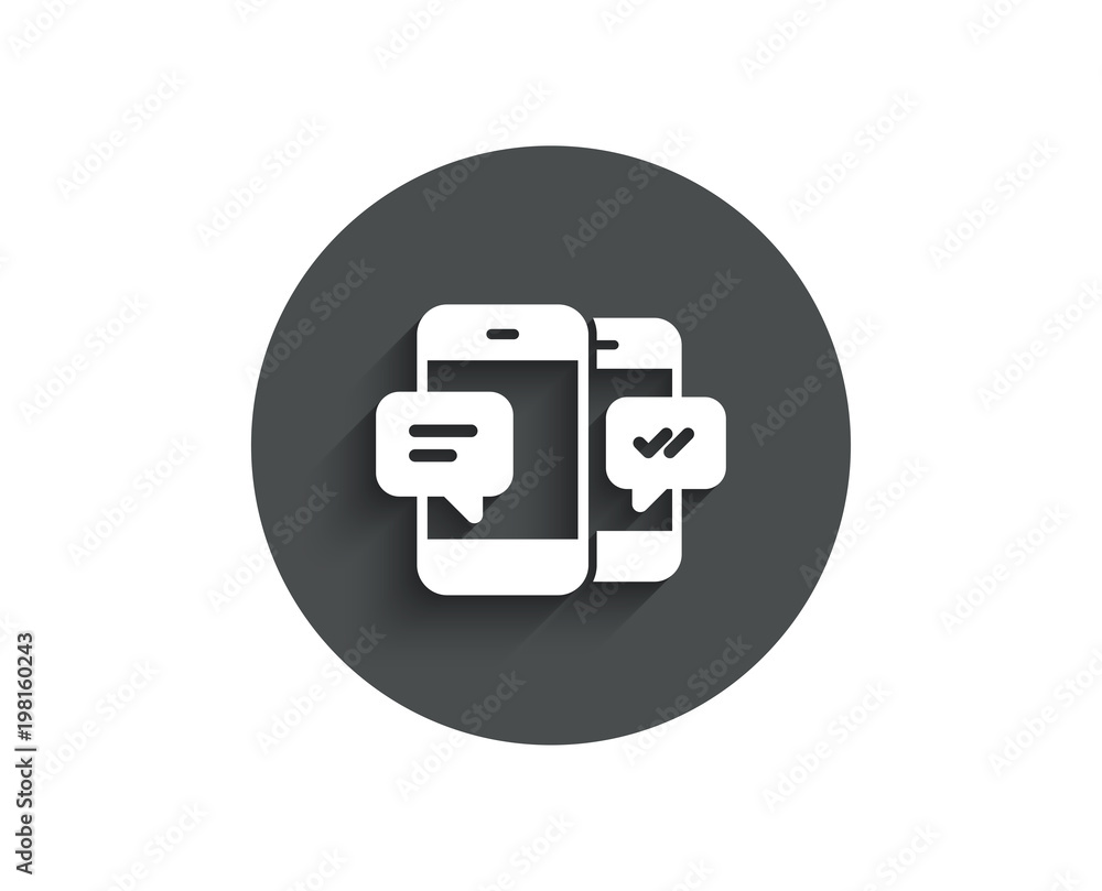 Phone Message simple icon. Mobile chat sign. Conversation or SMS symbol. Circle flat button with shadow. Vector