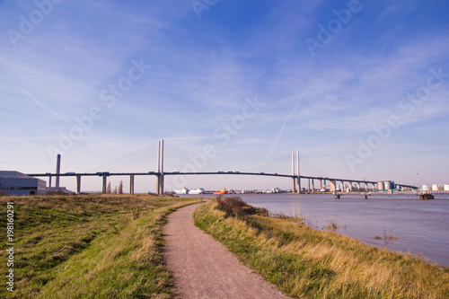 The iconic M25 Queen Elizabeth II Bridge or Dartford Crossing, which spans the river Thames in East London