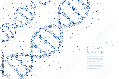 Abstract Geometric Circle dot pattern DNA shape, Science concept design blue color illustration isolated on white background with copy space, vector eps 10