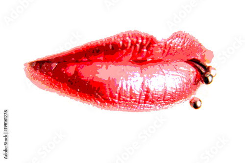 Rote Lippen mit Piercing freigestellt