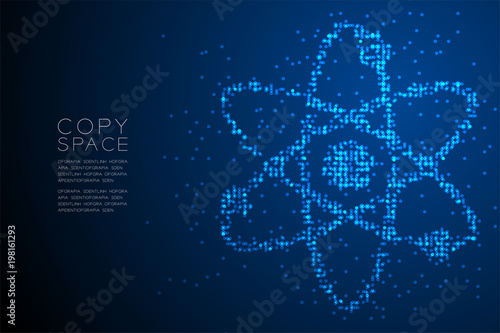 Abstract Geometric Circle dot pattern Atom symbol shape, Science concept design blue color illustration isolated on blue gradient background with copy space, vector eps 10