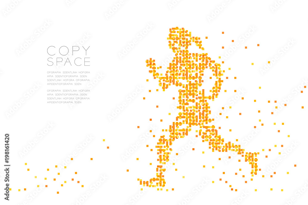 Obraz premium Abstract Geometric square box pattern Woman Runner shape, Sport concept design orange color illustration isolated on white background with copy space, vector eps 10