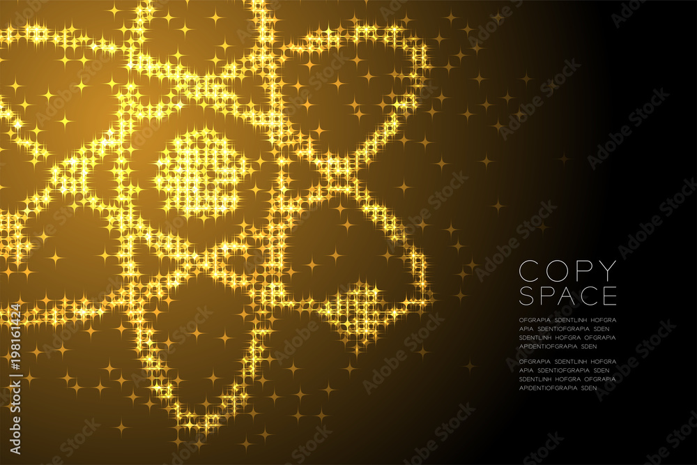 Abstract Shiny Star pattern Atom symbol shape, Science concept design Gold color illustration isolated on brown gradient background with copy space, vector eps 10 Abstract Shiny Star pattern Atom symbol shape, Science concept design Gold color illustration isolated on brown gradient background with copy space, vector eps 10