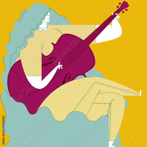 LONG BLUE HAIR WOMAN PLAYING DOUBLE BASS.
Serie of funny illustrations with cool musicians and instruments.