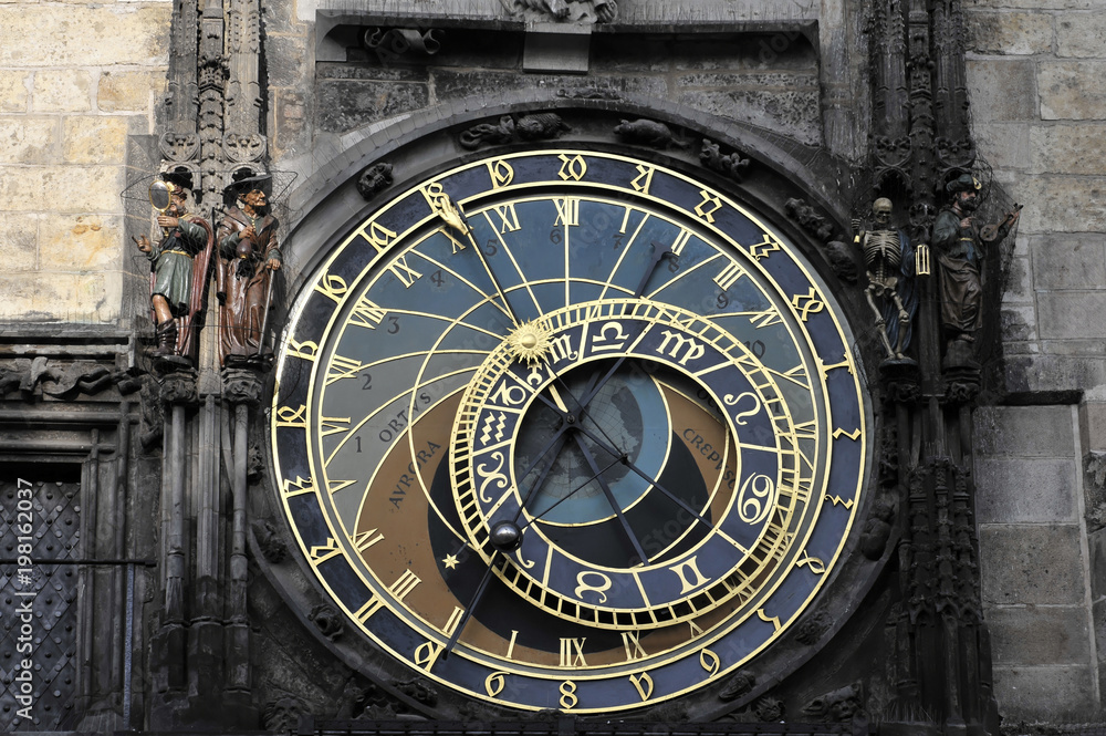  Uhrenscheibe der Astronomischen Uhr am Rathausturm, Altstätter Ring, Prag, Tschechien, Europa