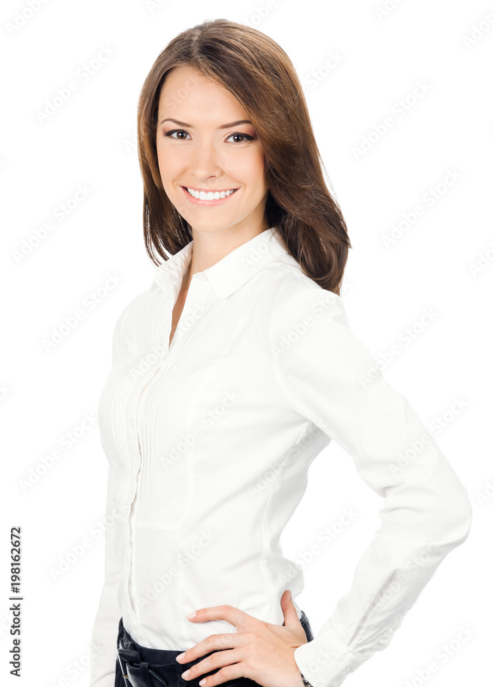 Smiling young cheerful business woman, isolated Smiling young cheerful business woman, isolated
